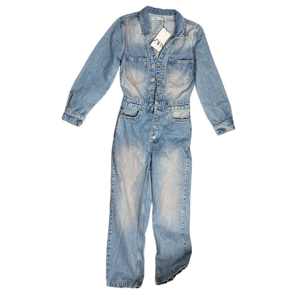 ZARA Jumpsuit Women’s‎ S Pink Dyed Denim One Piece Collared Long Sleeve Button